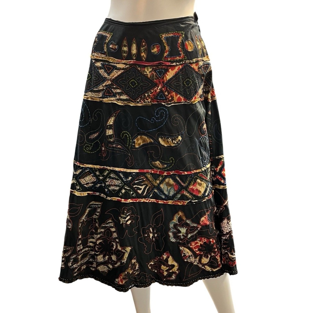 Chicos Peasent Skirt Artsy Boho Beaded Midi S Hippie Festival Granola Earthy